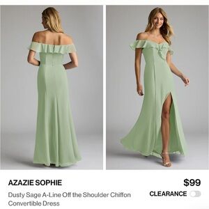 Azazie Sophie (Dusty Sage) Off Shoulder Maxi Dress
